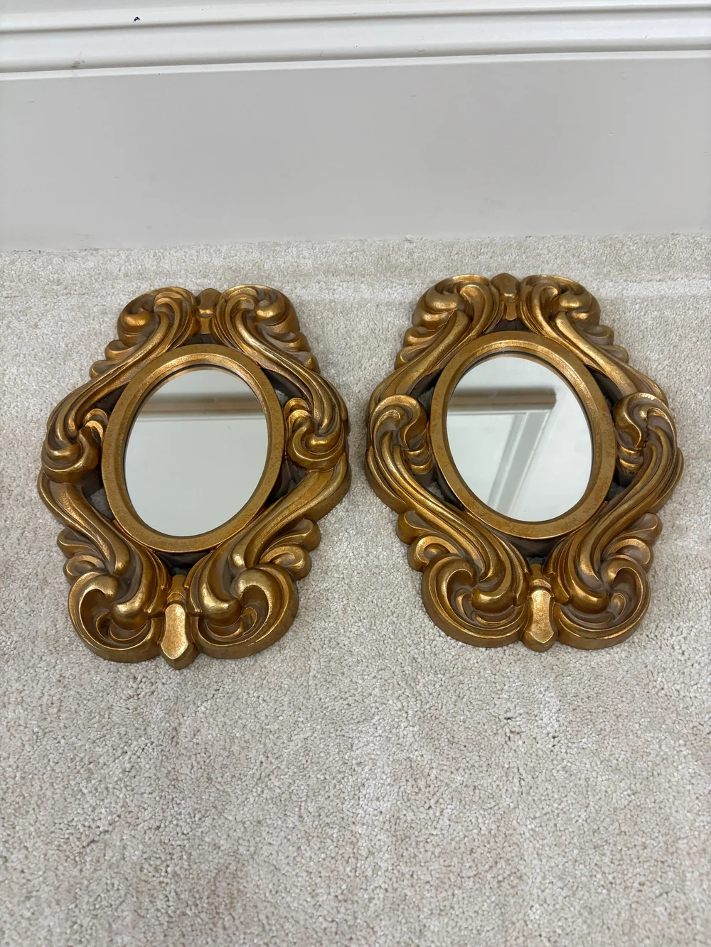 Home Interiors Gold Ornate Carved Wall Mirror Pair